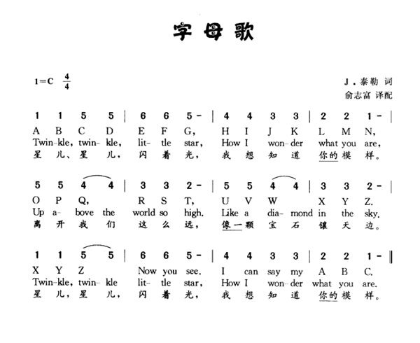 abcd字母歌正确读音 【abc字母歌】26个英文字母歌简谱